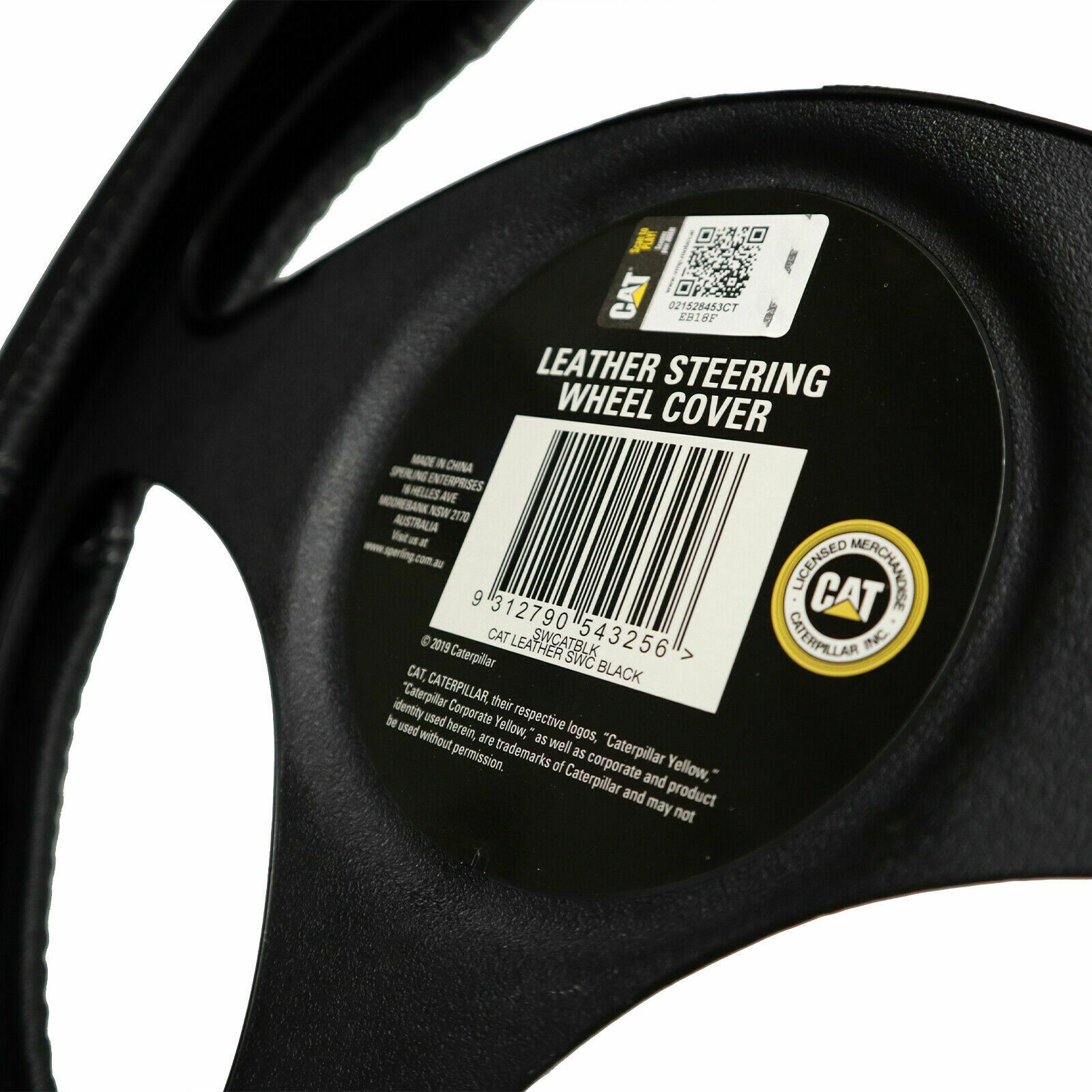 Caterpillar Steering Wheel Cover Cow Hide Leather Black Inch Cm